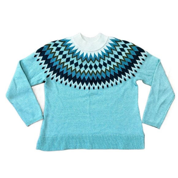 Talbots Mockneck Chevron Fair Isle Sweater MP Ice Green Cotton Blend – Pre-Owned - Picture 10 of 10